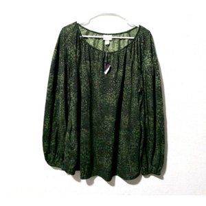 NEW Ava & Viv Printed Long Sleeve Top Size X 14W Green Black